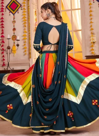 Masterly Morpeach and Teal Cotton Readymade Lehenga Choli