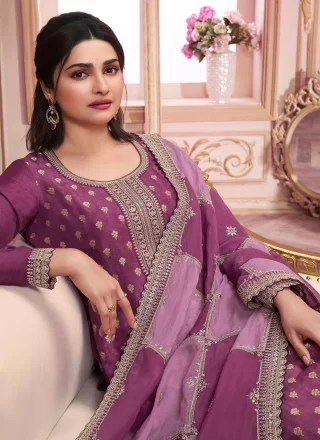 Mauve Art Silk Embroidered Work Salwar Suit