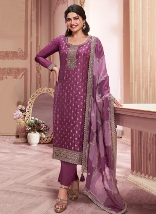 Mauve Art Silk Embroidered Work Salwar Suit