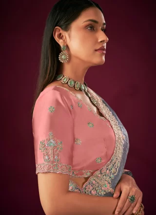 Mauve Booti, Cut, Embroidered and Zari Work Silk Traditional Saree