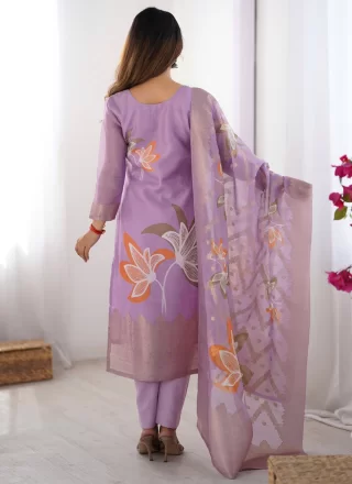 Mauve Chanderi Silk Digital Print and Jacquard Work Salwar Suit