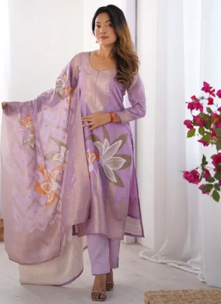 Mauve Chanderi Silk Digital Print and Jacquard Work Salwar Suit