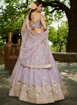Mauve Chiffon A - Line Lehenga Choli with Embroidered, Sequins and Zari Work