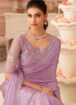 Mauve Chiffon Designer Saree
