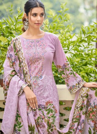 Mauve Digital Print and Embroidered Work Cotton Salwar Suit