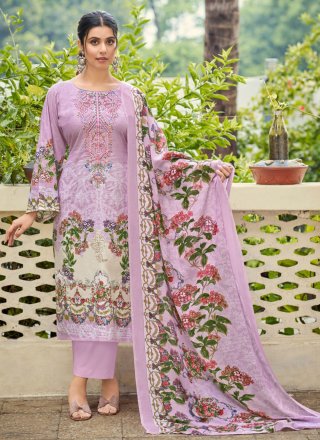 Mauve Digital Print and Embroidered Work Cotton Salwar Suit