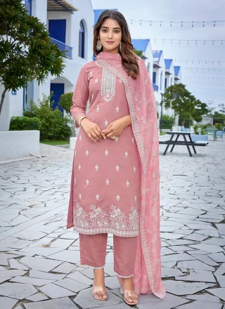 Mauve Embroidered Work Chanderi Salwar Suit