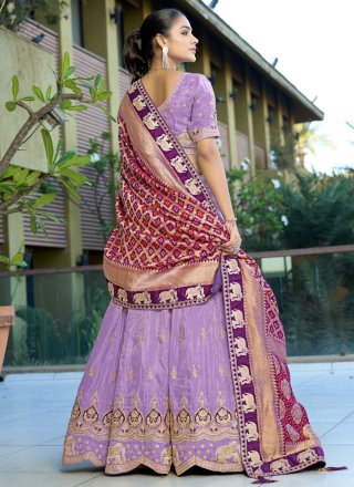 Mauve Jacquard Embroidered, Sequins and Zari Work A - Line Lehenga Choli for Engagement