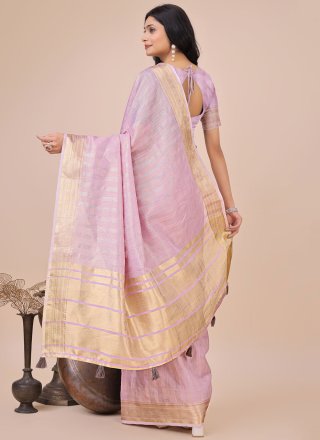 Mauve Organza Traditional Saree with Jacquard Work