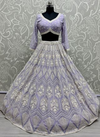 Mauve Pure Georgette Embroidered, Fancy, Floral Patch, Hand, Moti and Sequins Work Readymade Lehenga Choli