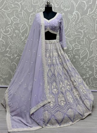 Mauve Pure Georgette Embroidered, Fancy, Floral Patch, Hand, Moti and Sequins Work Readymade Lehenga Choli