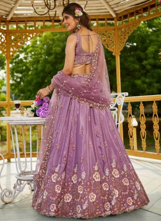 Mauve Satin Embroidered, Sequins and Zari Work Lehenga Choli