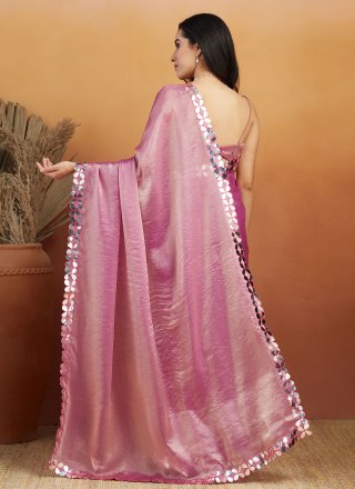 Mauve Satin Embroidered Work Trendy Saree