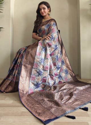 Mauve Silk Classic Sari with Jacquard and Weaving Work for Ceremonial