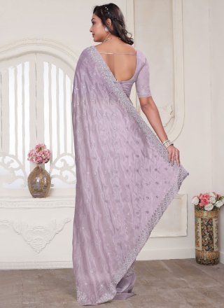 Mauve Silk Traditional Saree with Embroidered, Resham, Sequins and Zircon Work