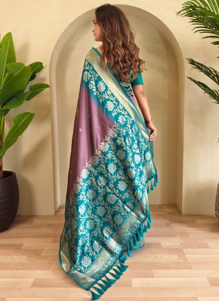 Mauve Silk Weaving Work Trendy Saree for Ceremonial