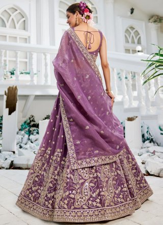 Mauve Tissue Embroidered, Sequins and Zari Work Lehenga Choli