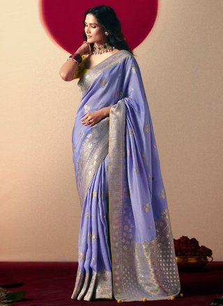 Mauve Weaving Work Viscose Traditional Saree