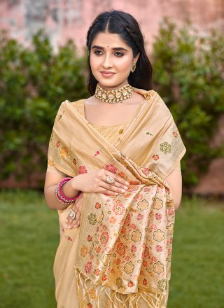 Meena Work Silk Classic Saree In Beige Colour