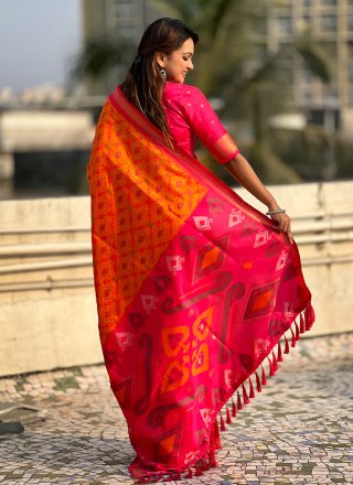Meenakari and Woven Work Patola Silk Classic Saree In Orange