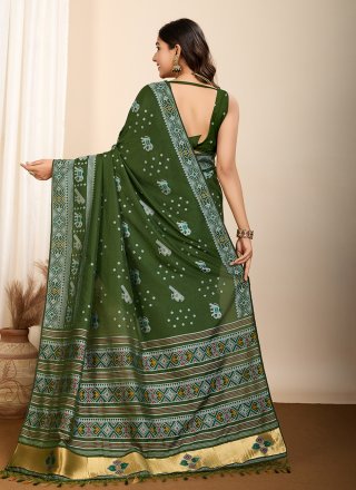 Meenakari and Woven Work Silk Classic Sari In Green