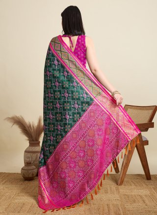 Meenakari Work Patola Silk Contemporary Saree In Green for Ceremonial