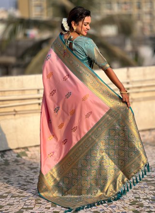 Meenakari Work Silk Contemporary Saree In Pink Color