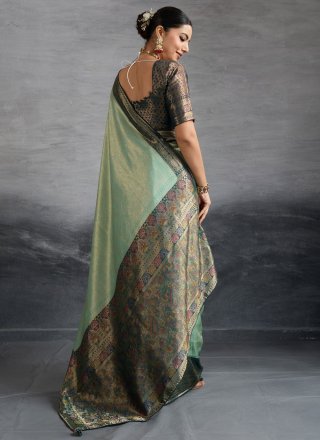 Meenakari, Woven and Zari Work Kanjivaram Silk Traditional Saree In Aqua Blue