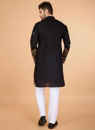 Men Black Silk Embroidered, Sequins and Zari Work Kurta Mens Wear