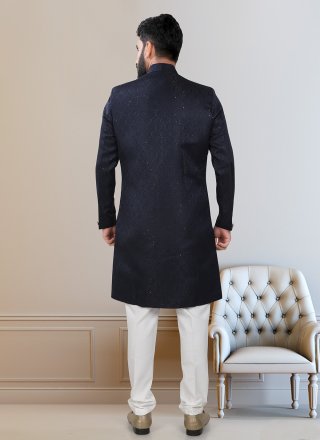 Men Blue Rayon Embroidered and Sequins Work Indo Western