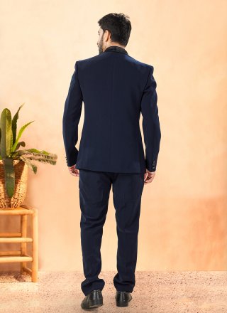 Men Blue Suiting Hand Work Tuxedo Suit