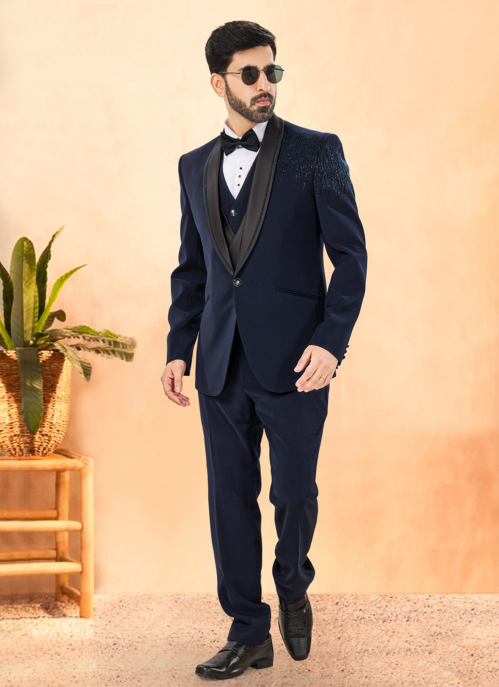 Shop Online Men Blue Suiting Hand Work Tuxedo Suit 309916 Mens