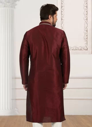 Men Brown Dupion Silk Embroidered Work Kurta Pyjama