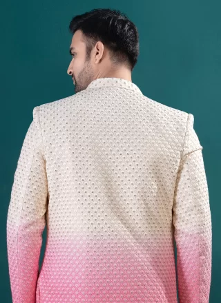 Men Gold and Pink Imported Lucknowi Work Work Kurta Payjama with Jacket
