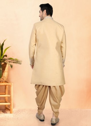 Men Gold Silk Patch Border, Buttons and Plain Work Indo Western