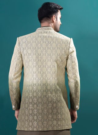 Men Green Imported Indo Western with Lucknowi Work Work