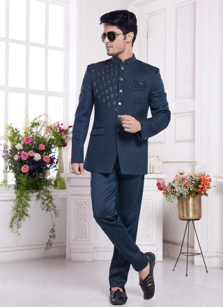 Men Green Imported Jodhpuri Jacket with Embroidered Work