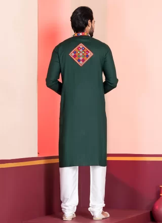 Men Green Rayon Embroidered and Lace Work Kurta Pyjama