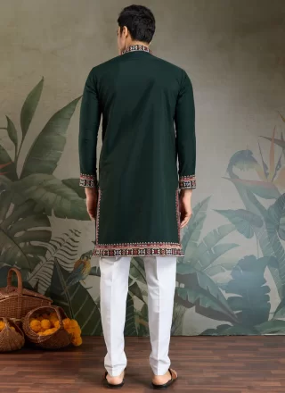 Men Green Silk Embroidered, Sequins and Thread Work Kurta Mens Wear