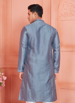 Men Grey Brocade Kurta Pyjama with Pintex Work