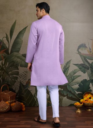 Men Lavender Rayon Kurta Mens Wear with Mirror Work