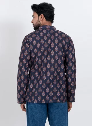 Men Multi Colour Cotton Digital Print Work Short Kurta