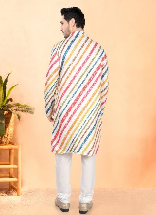 Men Multi Colour Cotton Kurta Pyjama with Foil Print Work