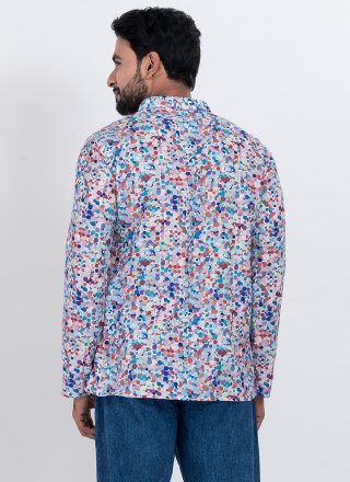 Men Multi Colour Cotton Short Kurta with Digital Print Work