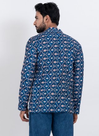 Men Multi Colour Cotton Short Kurta with Digital Print Work