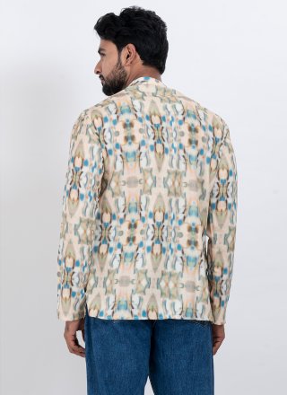 Men Multi Colour Cotton Short Kurta with Digital Print Work