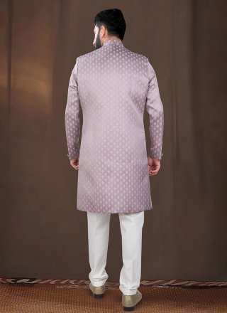 Men Pink Jacquard Indo Western with Woven Work