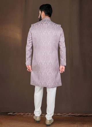 Men Pink Jacquard Indo Western with Woven Work