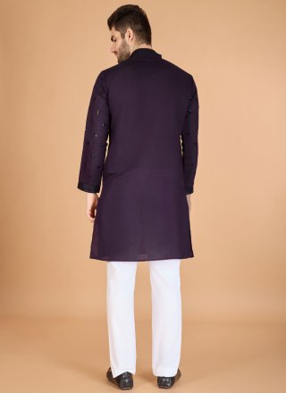 Men Purple Silk Sequins Work Kurta