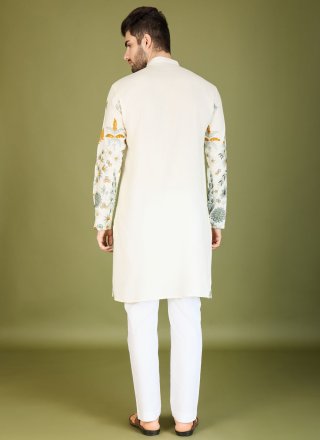 Men White Rayon Embroidered, Sequins and Thread Work Kurta Mens Wear